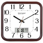 康巴丝（Compas） 挂钟客厅2025款家用大气方形石英钟办公时钟挂墙卧室钟表 2548日历橡木（25*25cm）zxk-251108171108  